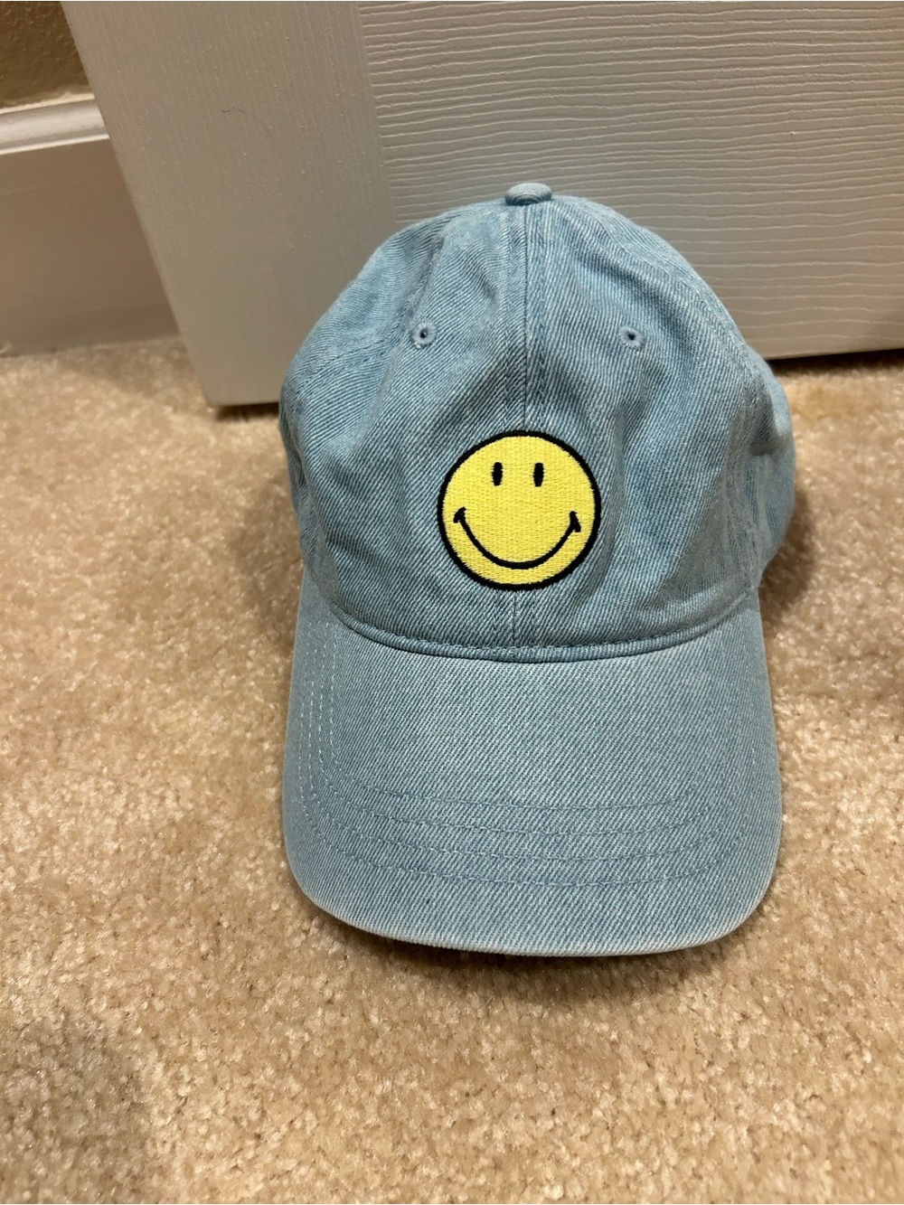 Kids Light Blue Smiley Face Baseball Cap